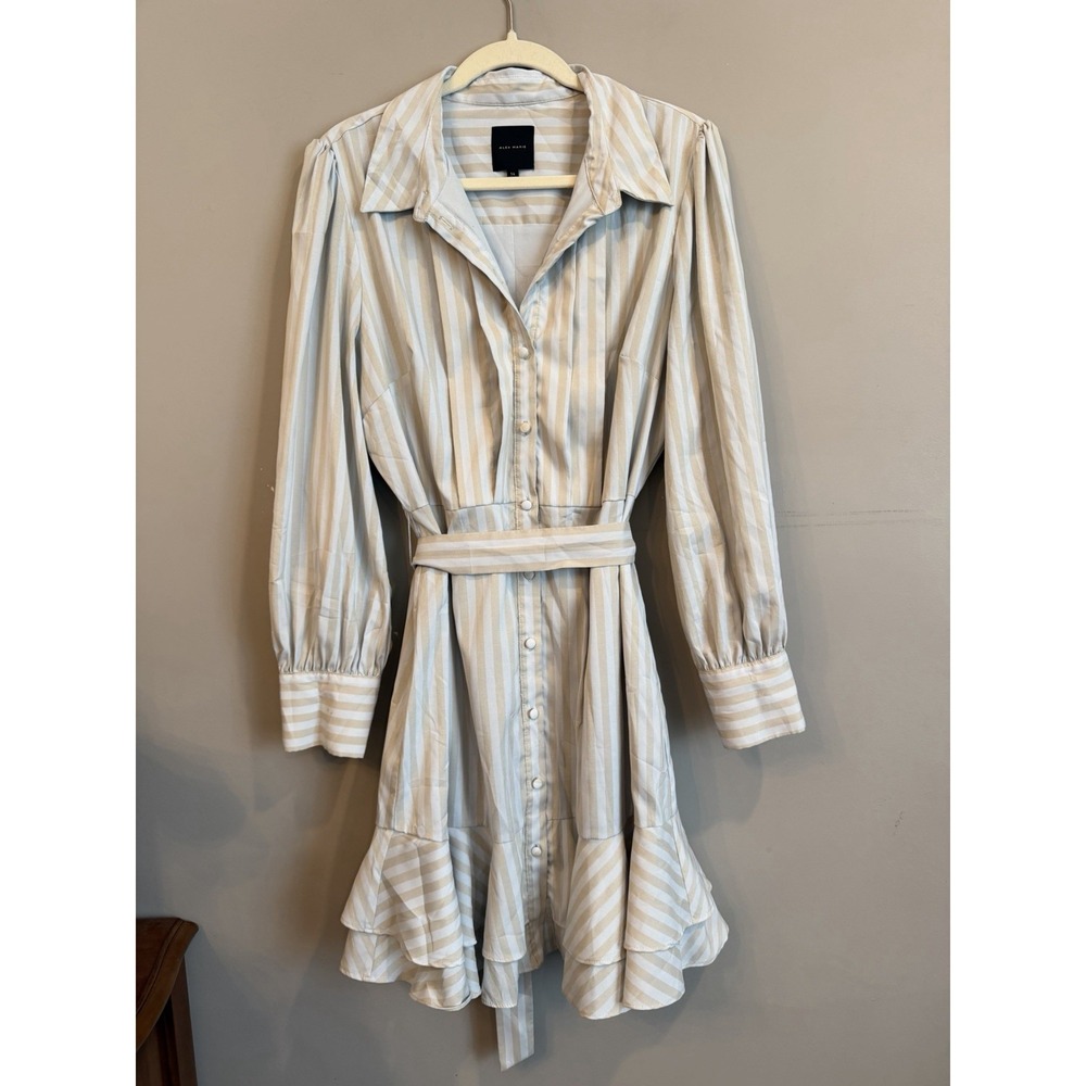 Alex Marie Jesse Dress Button Up Striped Cream Tiered Hem Size 14